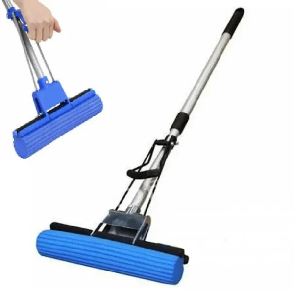 Signle Roller Pva Sponge Mop Floor Cleaning Squeeze Mop with Adjustable Telescopic Handle Squeegee Absorber Sponge Cleaner for Home Kitchen Bathroom, Stainless Steel (Random Color)