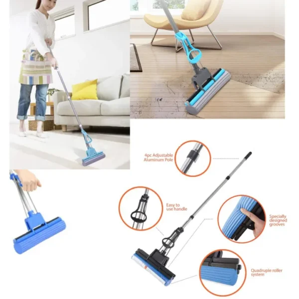 Signle Roller Pva Sponge Mop Floor Cleaning Squeeze Mop with Adjustable Telescopic Handle Squeegee Absorber Sponge Cleaner for Home Kitchen Bathroom, Stainless Steel (Random Color) - Image 4