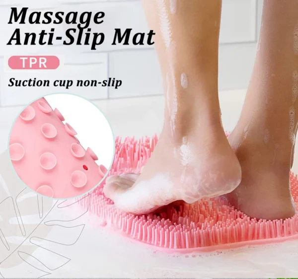 Body Wash Brush Shower Foot & Back Scrubber Mat, Wall Stick Suction Silicone Bathroom Scrubber (Random color)