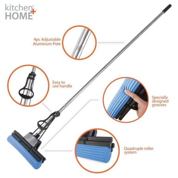 Signle Roller Pva Sponge Mop Floor Cleaning Squeeze Mop with Adjustable Telescopic Handle Squeegee Absorber Sponge Cleaner for Home Kitchen Bathroom, Stainless Steel (Random Color) - Image 5