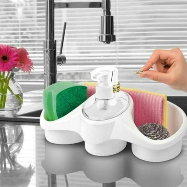 3 In 1 Soap Dispenser And Sponge Holder Sponge Holder For Kitchen  - Plastic - 1 Pc(random color )