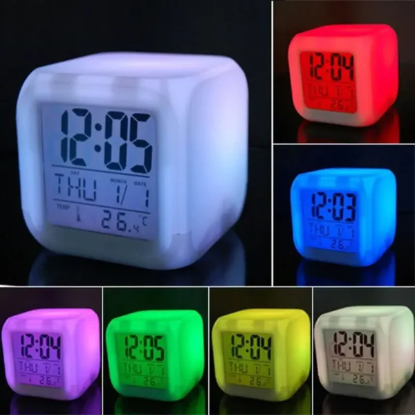 Creative Alarm Clock Sublimation LED Digital Clock 7 Color Changing Light Night Glowing Kids Desk Clock - Image 3