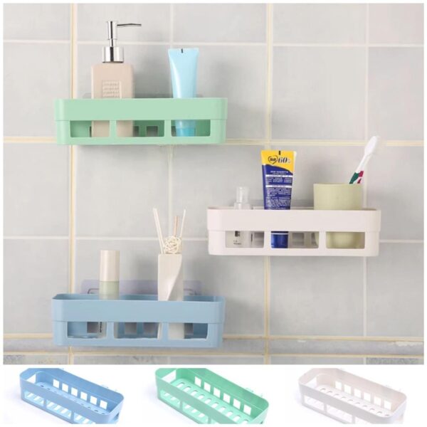 Bathroom Shelf Bathroom Adhesive Storage Rack Kitchen Home Decoration (Random Color)