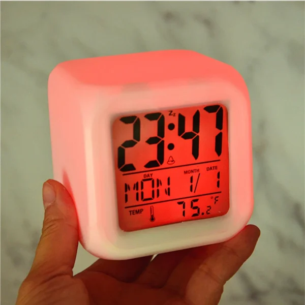 Creative Alarm Clock Sublimation LED Digital Clock 7 Color Changing Light Night Glowing Kids Desk Clock - Image 4