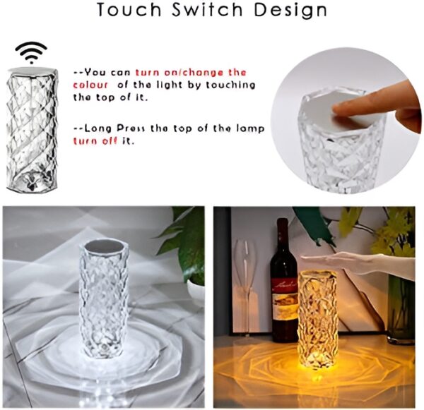 16 Colors Diamond Rose Crystal Lamp Bedside Acrylic  Table Lamp | Led Diamond Touch Lamp With Remote - Image 7