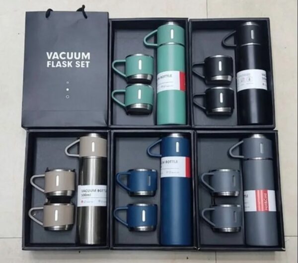 STAINLESS STEEL VACUUM FLASK SET, 500ML WITH 2CUPS (random color) - Image 4