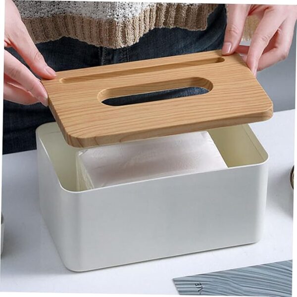 Tissue Box wooden top with mobile holder | Wooden Cover Tissue Box for Office & Home (White Color) - Image 5