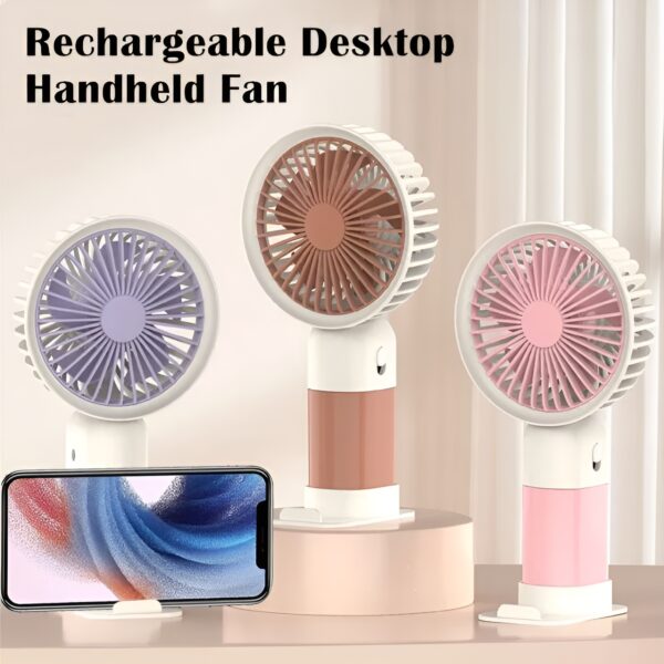 Portable Handheld Fan with Cellphone Stand - Rechargeable (Random color)