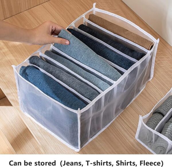 7 Grids Washable Wardrobe Clothes Organizer, Jeans Compartment Storage Box, Clothes Drawer Mesh Separation Box, Portable Foldable Closet - Image 2