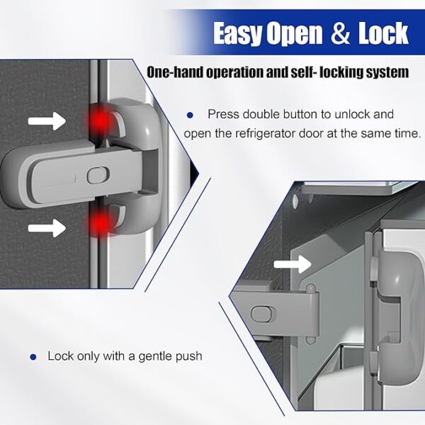 Child Safety Fridge Lock , Baby Safety Refrigerator Freezer Door Lock, No Tools Need or Drill (Grey) - 1 PC - Image 4