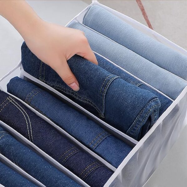 7 Grids Washable Wardrobe Clothes Organizer, Jeans Compartment Storage Box, Clothes Drawer Mesh Separation Box, Portable Foldable Closet - Image 4