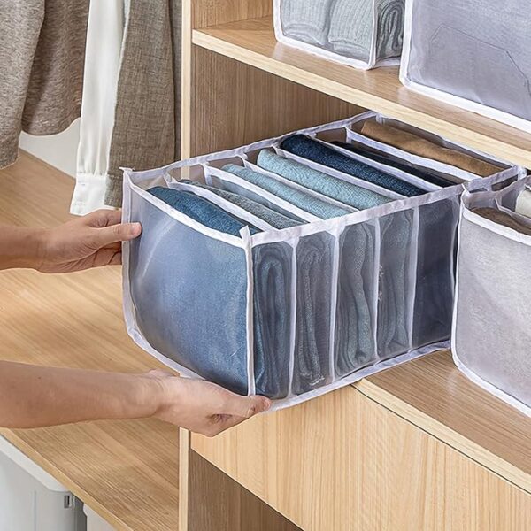 7 Grids Washable Wardrobe Clothes Organizer, Jeans Compartment Storage Box, Clothes Drawer Mesh Separation Box, Portable Foldable Closet - Image 3