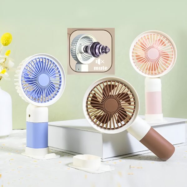 Portable Handheld Fan with Cellphone Stand - Rechargeable (Random color) - Image 3