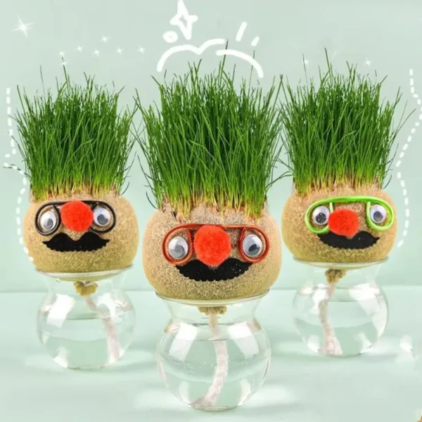 Grass head | DIY Grass Head Dolls Growing kit- Grow and learn with Funny Small Potted Plants for Home and Office, Hand-Watered Green Plant, Educational Toy for Kids