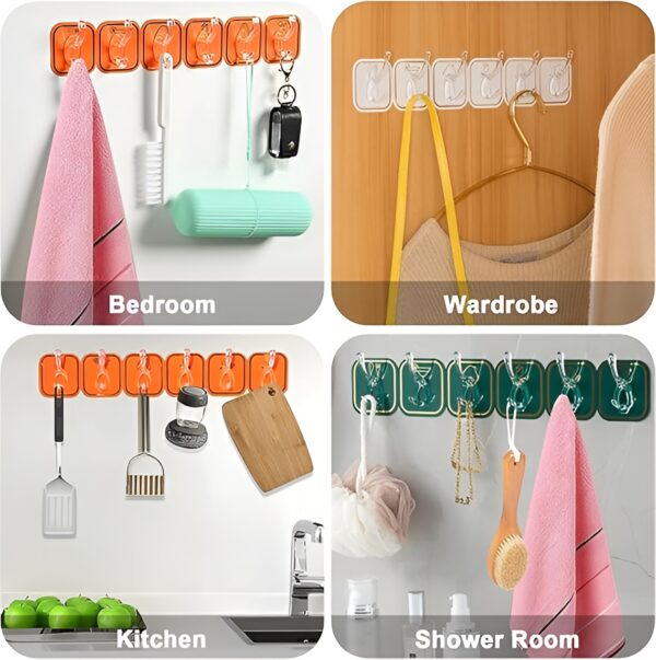 6 Pcs - Self Adhesive Wall Mounted Sticky Hooks for Hanging Clothes and household items (Random color) - Image 15