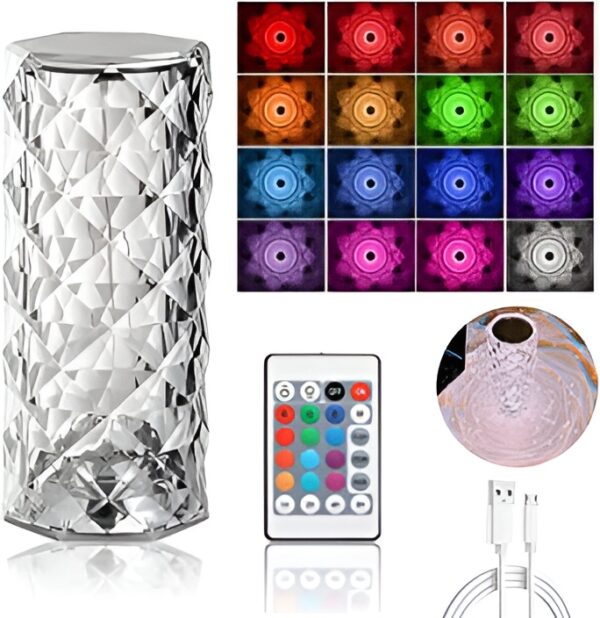 16 Colors Diamond Rose Crystal Lamp Bedside Acrylic  Table Lamp | Led Diamond Touch Lamp With Remote - Image 10