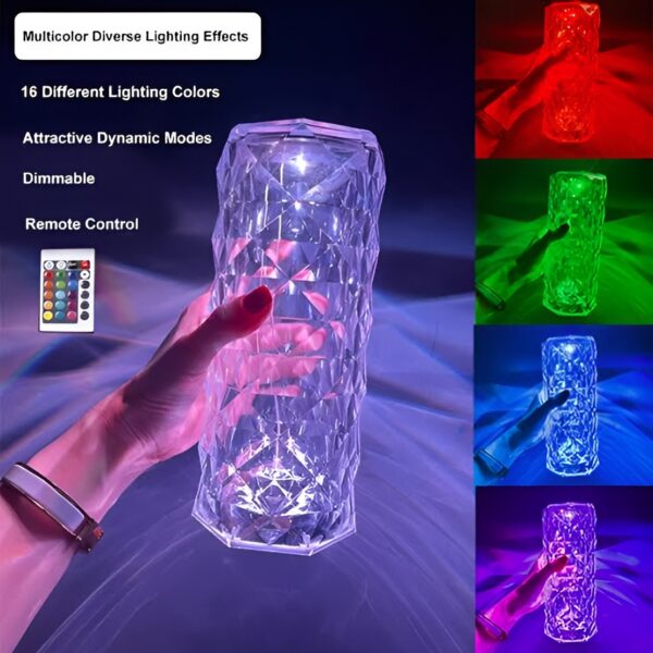 16 Colors Diamond Rose Crystal Lamp Bedside Acrylic  Table Lamp | Led Diamond Touch Lamp With Remote - Image 6