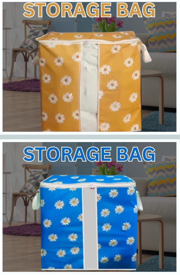 Non Woven Printed Storage bag | Cloth Organizer (Mustard/Blue)