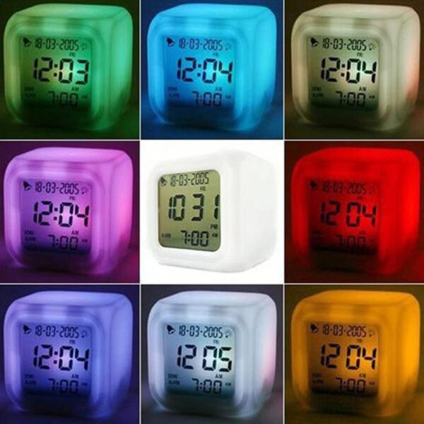 Creative Alarm Clock Sublimation LED Digital Clock 7 Color Changing Light Night Glowing Kids Desk Clock - Image 7