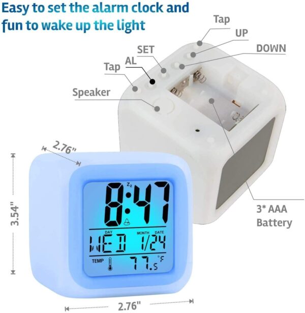 Creative Alarm Clock Sublimation LED Digital Clock 7 Color Changing Light Night Glowing Kids Desk Clock - Image 10