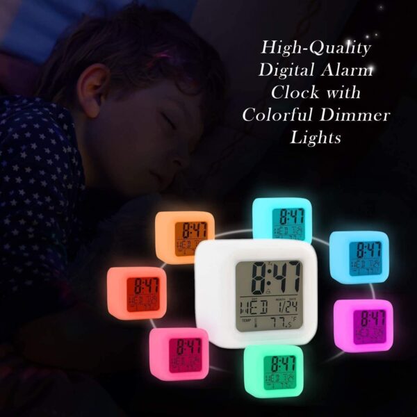 Creative Alarm Clock Sublimation LED Digital Clock 7 Color Changing Light Night Glowing Kids Desk Clock - Image 11