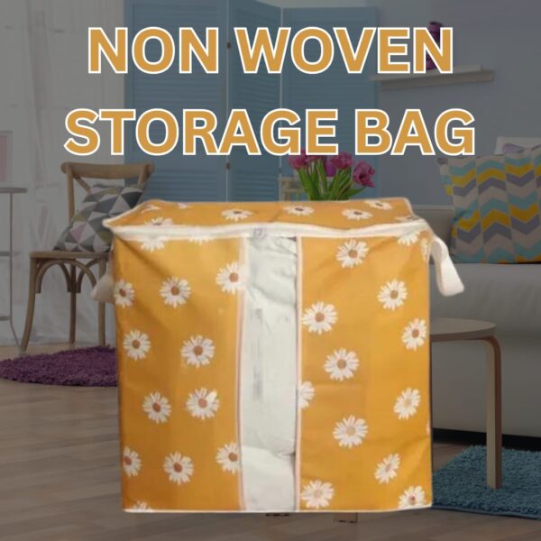 Non Woven Printed Storage bag | Cloth Organizer (Mustard/Blue) - Image 4