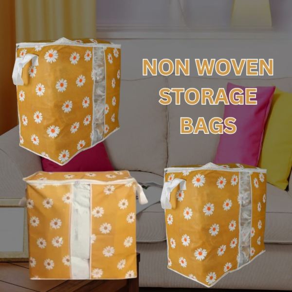 Non Woven Printed Storage bag | Cloth Organizer (Mustard/Blue) - Image 3