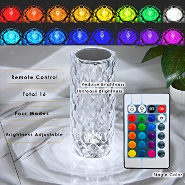 16 Colors Diamond Rose Crystal Lamp Bedside Acrylic  Table Lamp | Led Diamond Touch Lamp With Remote - Image 8