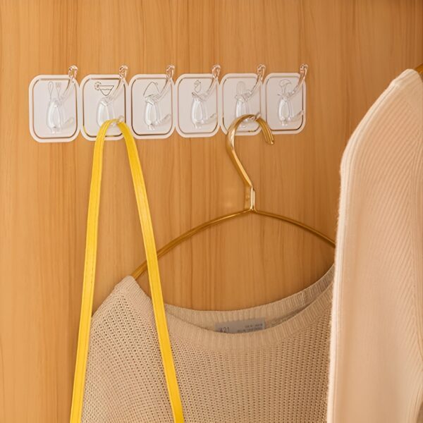 6 Pcs - Self Adhesive Wall Mounted Sticky Hooks for Hanging Clothes and household items (Random color) - Image 8