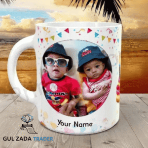 Birthday Photo Mug Birthday Mug 1 side Balloon, Cake & other side picture